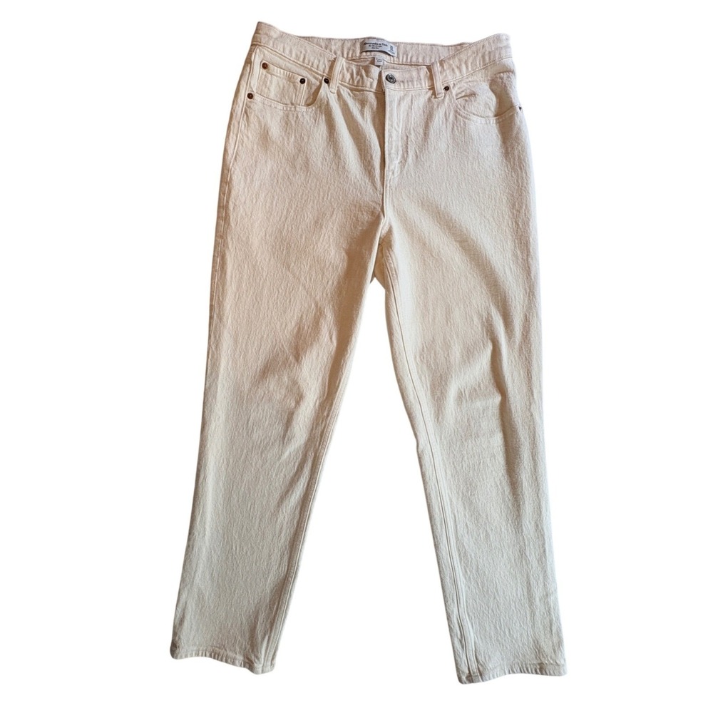 Abercrombie & Fitch 90s Straight Mid Rise Curve Love Jeans Womens 30 10R Cream